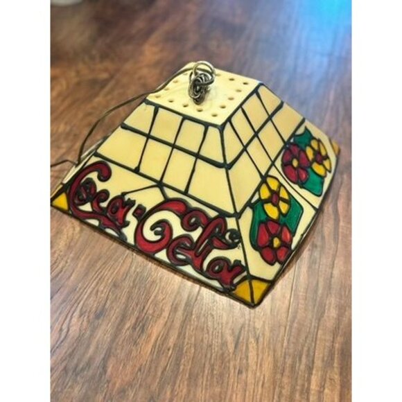 Vintage Coca-Cola Faux Stained Glass Hanging Pendant Light Shade Plastic Soda - Picture 1 of 12